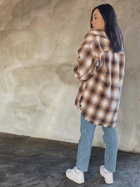 Better Days Plaid Flannel Shirt Taupe