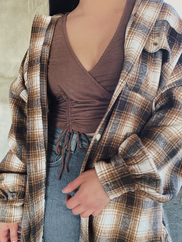 Better Days Plaid Flannel Shirt Taupe